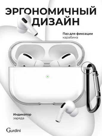 Чехол Gurdini силиконовый для наушников Apple Airpods Pro прозрачный