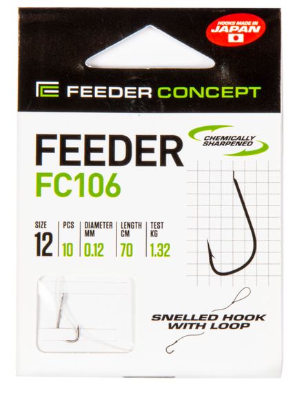 Крючки с поводком FC FEEDER FC106 №12, 10 шт. (поводок 70 см, 0,12 мм)