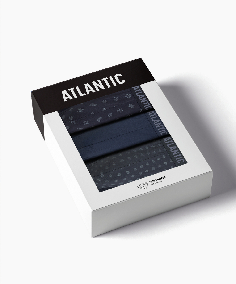 Мужские трусы слипы спорт Atlantic, набор 3 шт., хлопок, темно-синие + холодный индиго + графитовые, 3MP-222