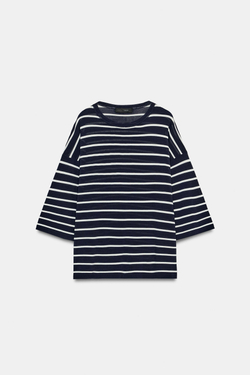 ZARA ТРИКОТАЖНЫЙ ТОП С РУКАВАМИ 3/4, ПОЛОСКИ