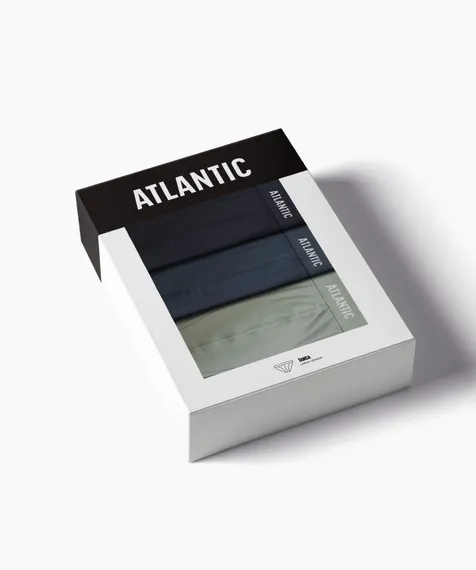 Мужские трусы (3шт) слипы танга Atlantic 3MP-1576, хлопок, темно-синий + светло-зеленый + сине-зеленый