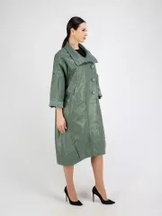 Кожаный плащ длинный пальто оверсайз