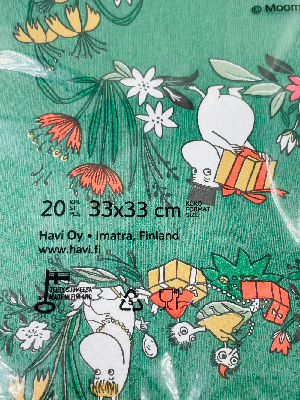 Салфетки бумажные Moomin, Misteli, темно-зеленого цвета 33х33 см, 20 салфеток (из Финляндии)