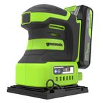 Плоская шлифмашина акк. Greenworks G24SS14, 24V, 115x140мм, 5500 об/мин, ампл. 1,6 мм,1х2Ач,ЗУ,кор (3100507CUA)