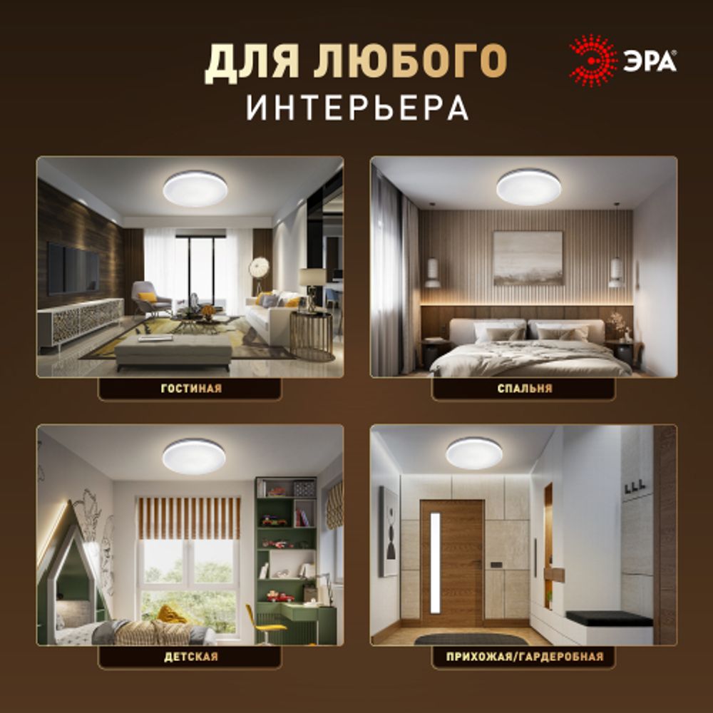 Светильник потолочный светодиодный ЭРА Классик без ДУ SPB-6 Slim Night SKY 18W-4K 4000К | Светильники SPB-6 без ДУ