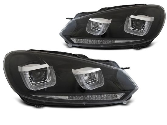 Передние фары U-Type для Volkswagen Golf VI (08-12) динамические черные