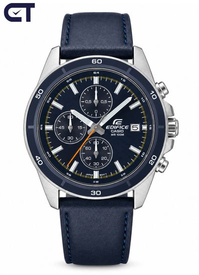 CASIO EFR-526L-2CVUDF EDIFICE мужские наручные часы — кожаный хронограф с синим циферблатом