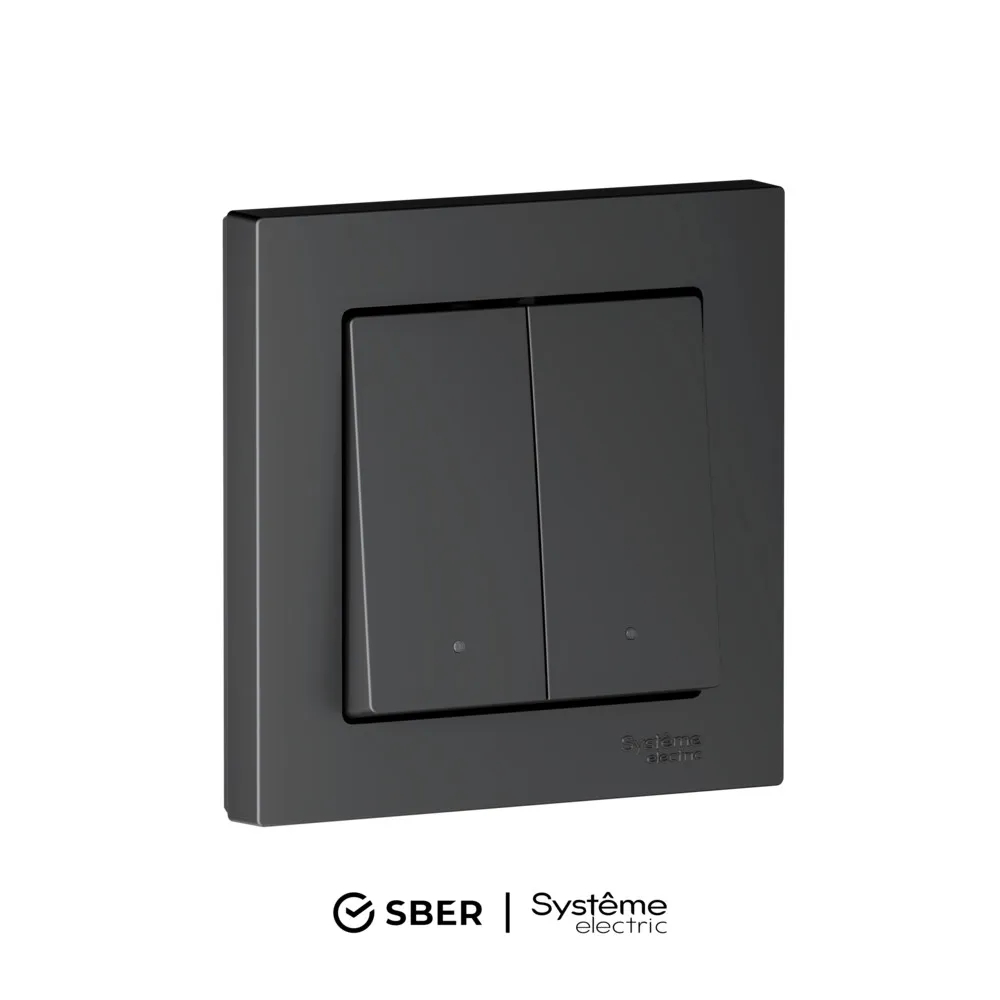 ATLASDESIGN SMART 2-кл. ВЫКЛЮЧАТЕЛЬ с подсв., Zigbee, сх.5, L+N, 10А, мех., КАРБОН