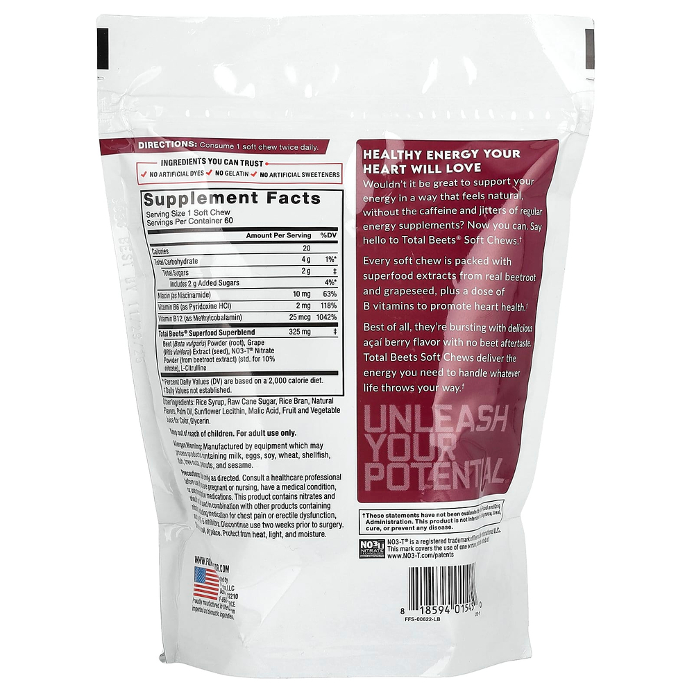 Force Factor, Total Beets®, здоровая энергия и антиоксиданты, ягоды асаи, 60 жевательных таблеток Superfood