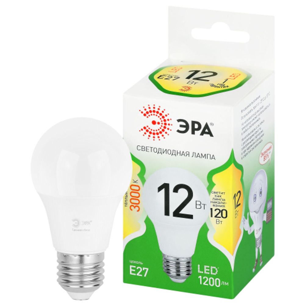 Лампа светодиодная ЭРА GREEN LINE LED A60-12W-830-E27 GL 12Вт груша теплый свет E27 | Лампы cветодиодные Груша (A)