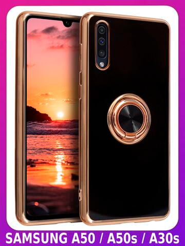 Стильный глянцевый чехол для SAMSUNG GALAXY A50/ 50s/ 30s с кольцом-подставкой и бархатной подкладкой