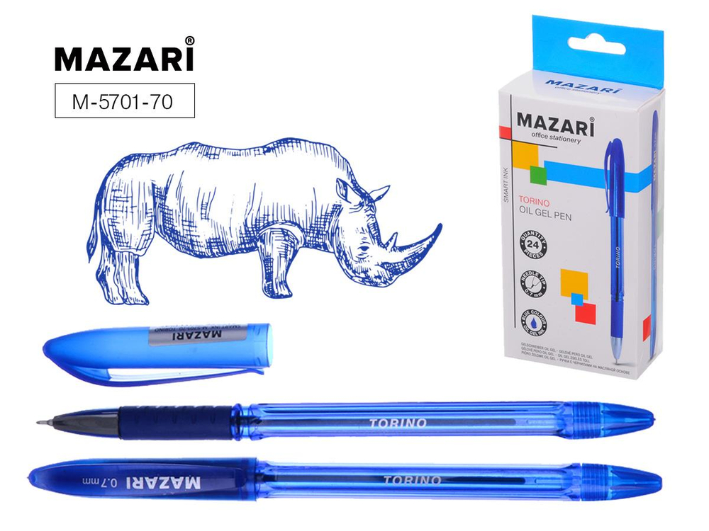 Ручка шарик. масл. 0.7мм. "Torino" синяя, Smart Ink, (Индия) корпус прозрач.цветной, с резин.грипом