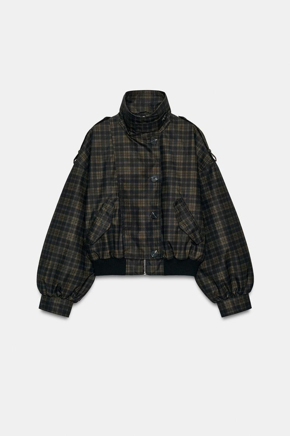 ZARA КУРТКА-БОМБЕР В КЛЕТКУ, КОРИЧНЕВЫЙ