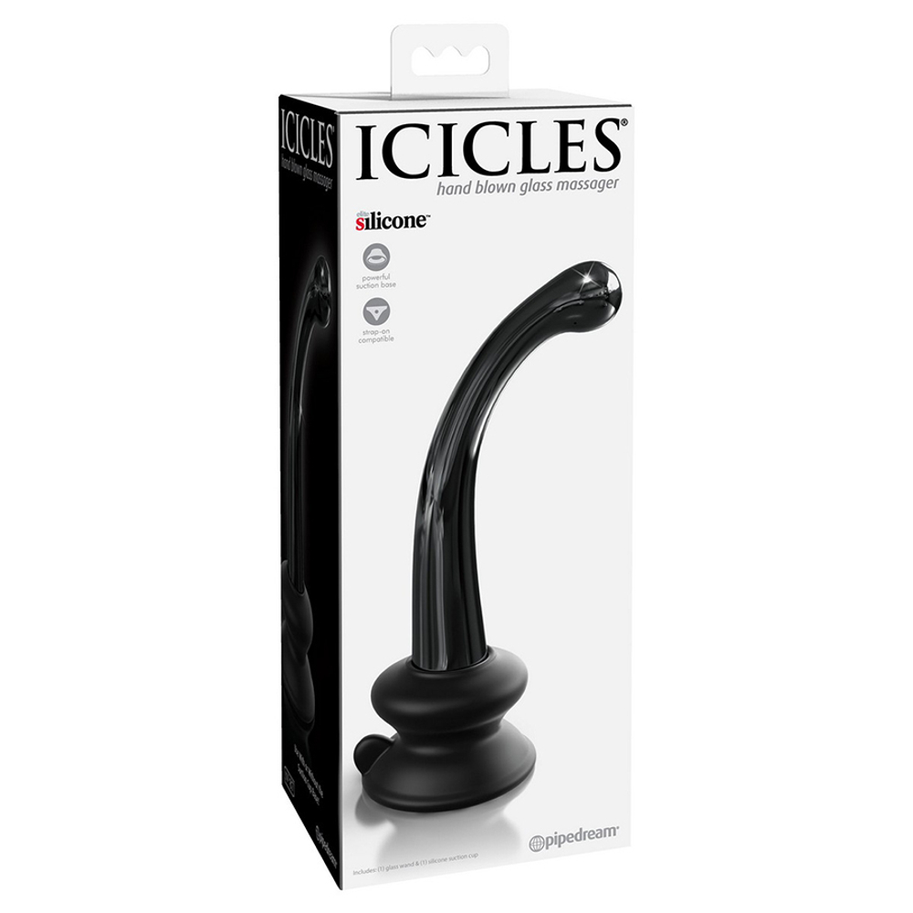 Черный изогнутый стеклянный фаллоимитатор 15,5см с силиконовой присоской PipeDream Icicles #87 Curved Glass G-Spot Massager With Suction Cup Black 288723