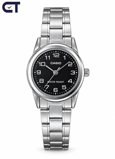 CASIO LTP-V001D-1B CASIO Collection женские наручные часы — чёрный циферблат, стальной браслет и тонкая классика