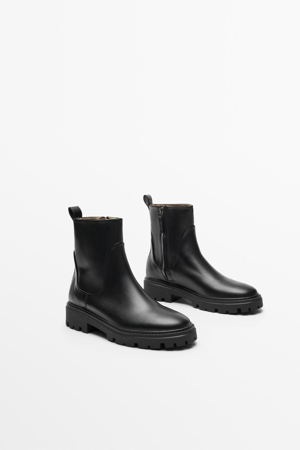 Massimo Dutti Кожаные ботинки на плоской подошве, черный
