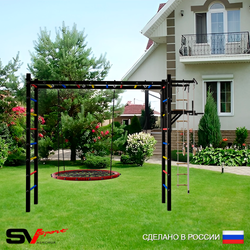 Уличная шведская стенка Sv Sport рукоход У524 (Турник/Брусья/Гнездо 80см/Канат/кольца/лестница)