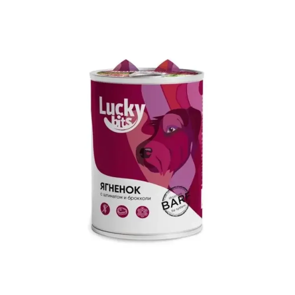 Консервы для собак всех пород с 6 мес. Lucky bits ягненок с брокколи и шпинатом, 400 г