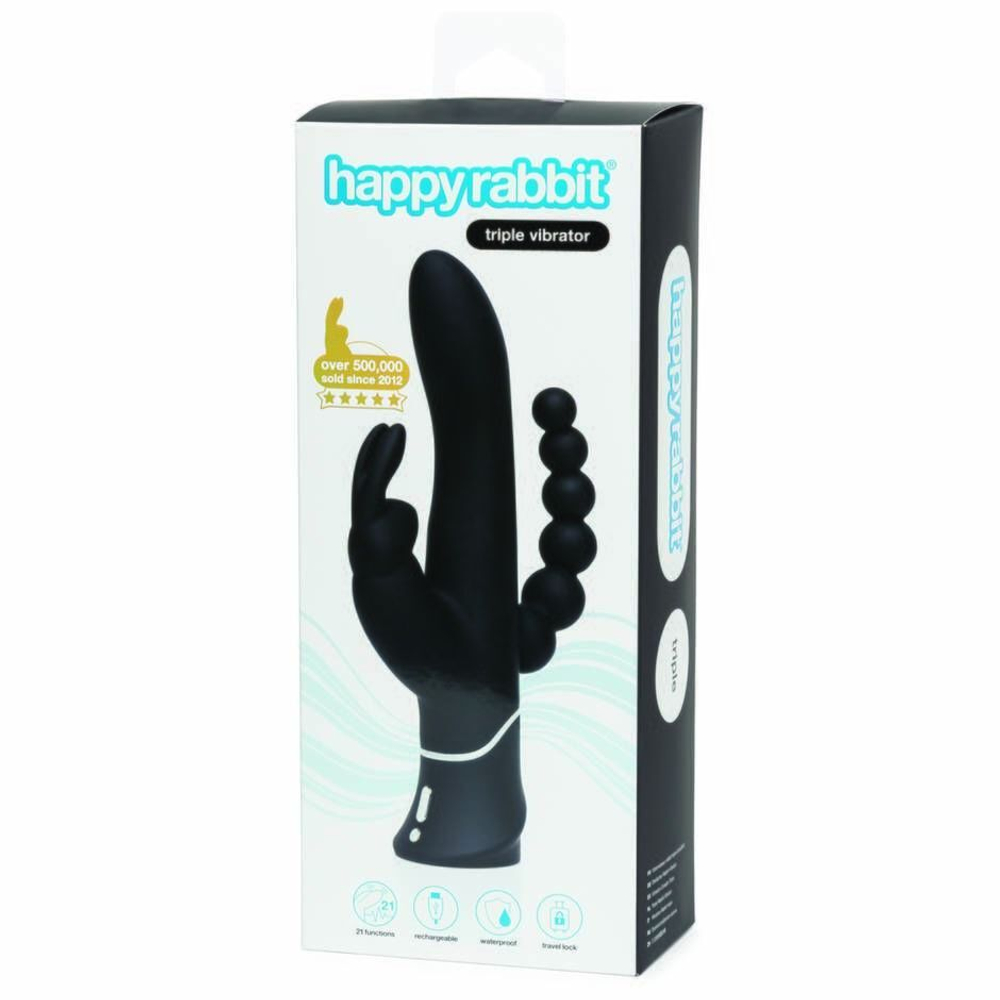 Черный перезаряжаемый вибратор Triple Curve Rechargeable Rabbit Vibrator - 25,4 см. (Цвет: черный)