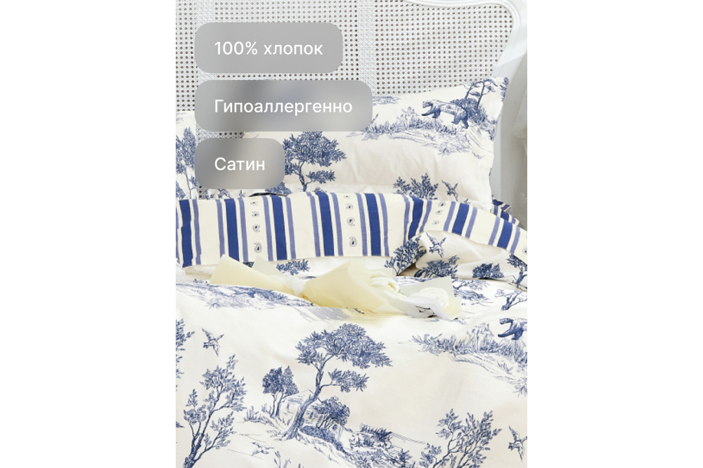 Постельное белье GoodNight Сатин Делюкс В113 с компаньоном евро (с нав. 50х70)