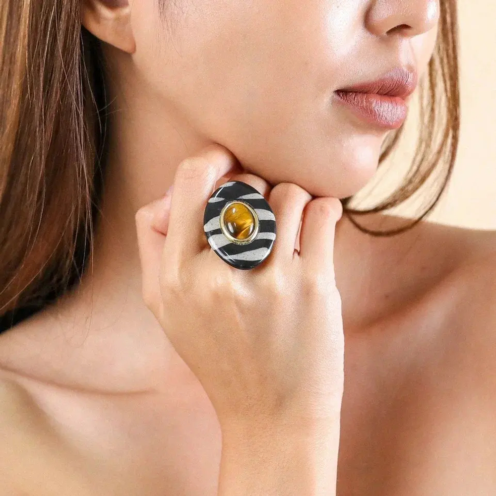 Кольцо Nature Bijoux, Zebra, разъемное, с тигровым глазом и смолистым песком в смоле, NB24.2-19CP256