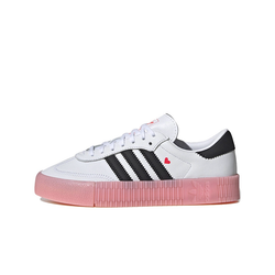 alt="adidas Sambarose WMNS Valentine EF4965 женские кроссовки белые с черными полосками и розовыми сердечками вид сбоку на белом фоне"