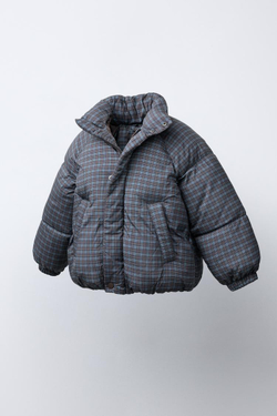 ZARA СТЕГАНАЯ КУРТКА В КЛЕТКУ, СЕРЫЙ