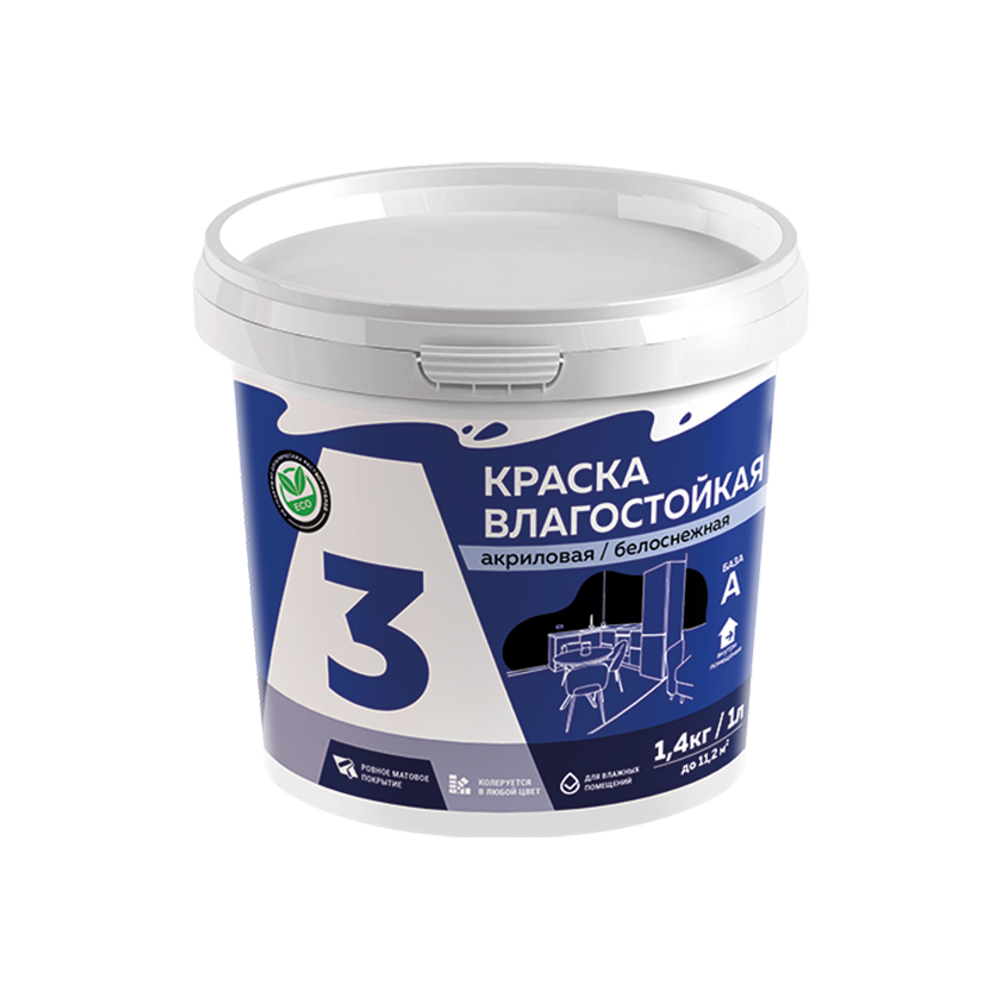 A3 Краска акриловая влагостойкая белоснежная 1,4кг (ИжСинтез)