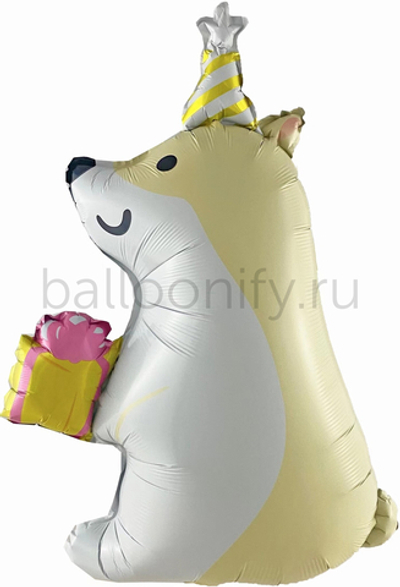 Шар (33''/84 см) Фигура, Корги с подарком, 1 шт.