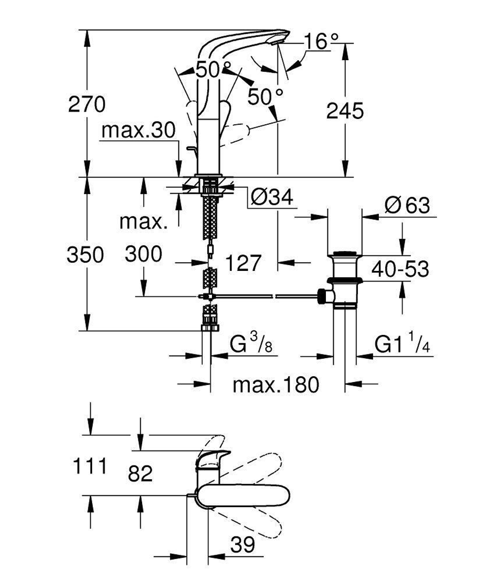 Смеситель однорычажный для раковины GROHE Wave 23584001