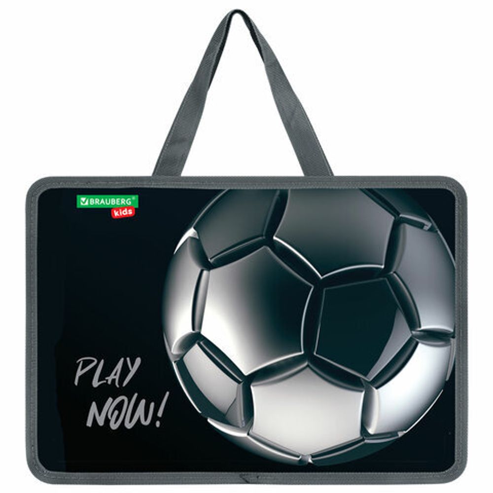 Папка на молнии с ручками BRAUBERG KIDS А4, 1 отделение, пластик, 100 мм, "Score ball", 272118