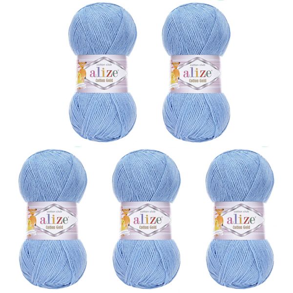 Пряжа Alize (Ализе) Cotton Gold / уп.5 мот. по 100 г, 330м, 040 голубой A
