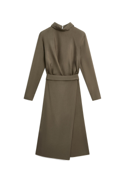 Massimo Dutti Асимметричное драпированное платье миди - Limited Edition, коричневый