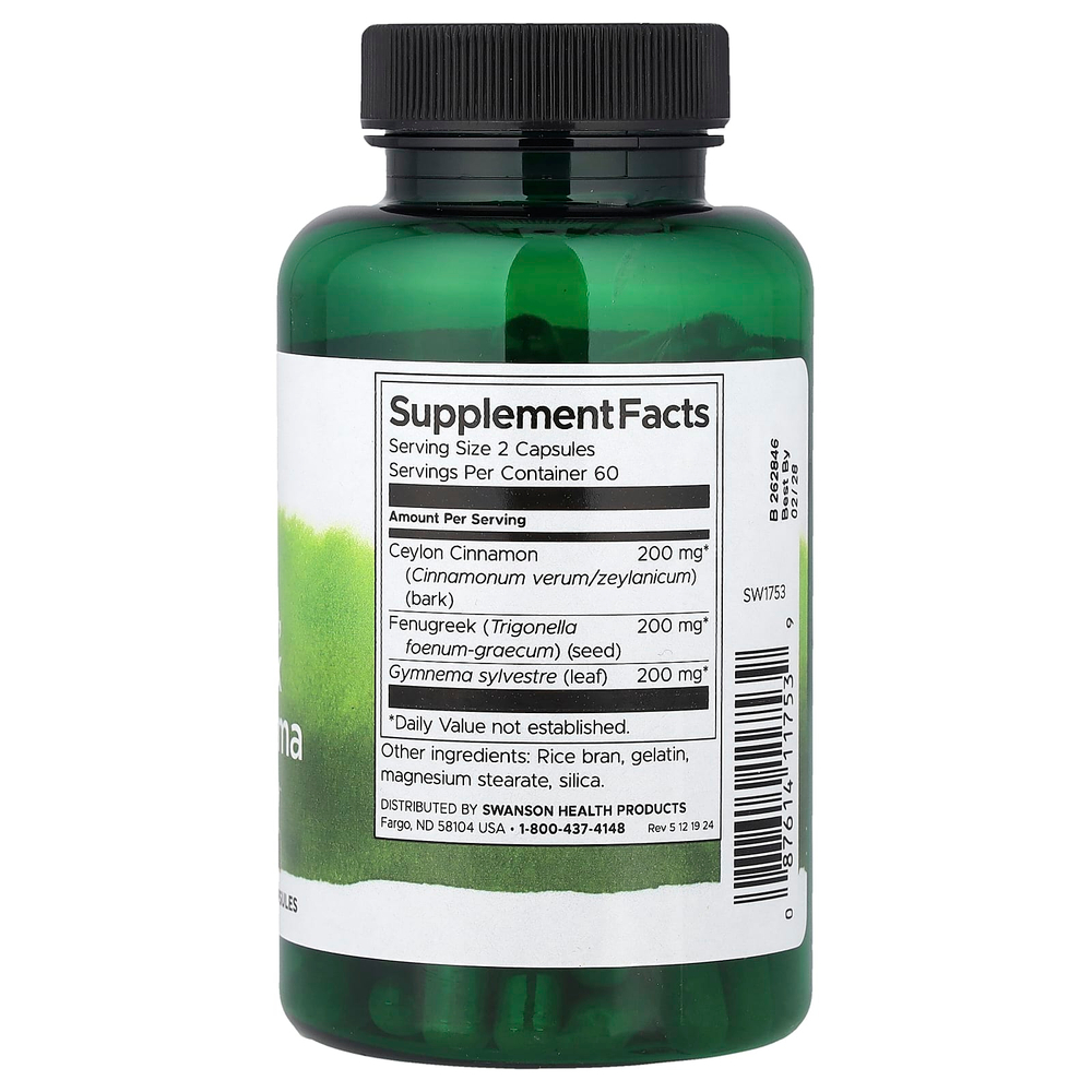 Swanson Vitamins, корица Full Spectrum®, пажитник, джимнема с цейлонской корицей, 120 капсул