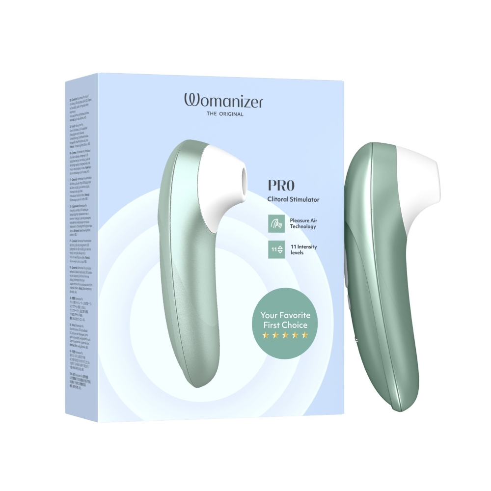 Вакуумный стимулятор клитора с удлинённой насадкой Womanizer Pro (зеленый)