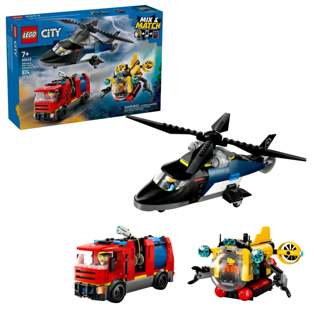 Конструктор LEGO City 60462 Вертолет, пожарная машина и подводная лодка