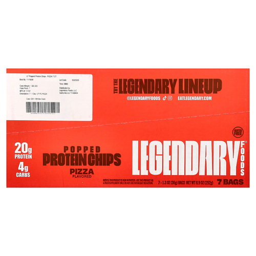 Legendary Foods, протеиновые чипсы, пицца, 7 пакетиков по 36 г (1,3 унции)
