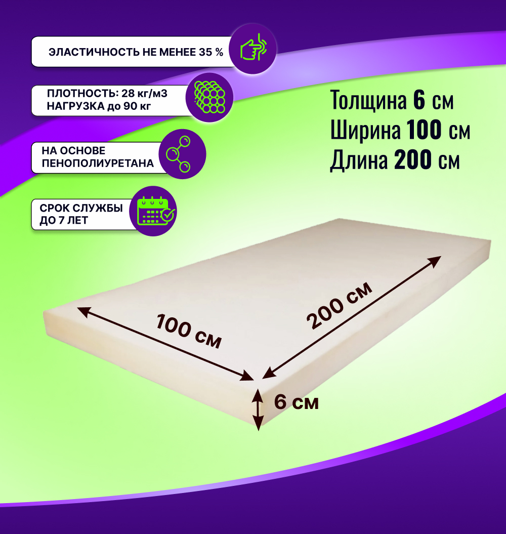 Поролон HL 2875 толщиной 6 см жесткость 7,5 кПа, плотность 28 кг/м3