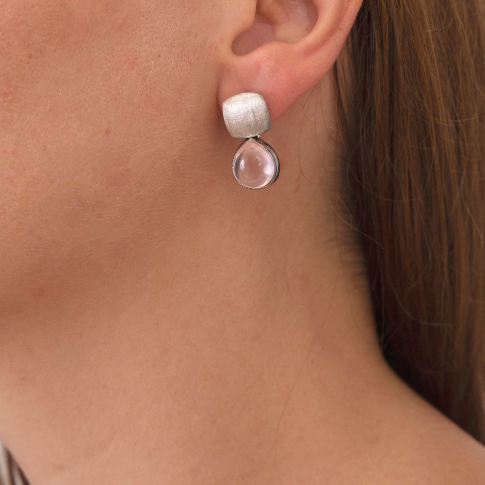 Серьги Silk  с Розовым Кварцем