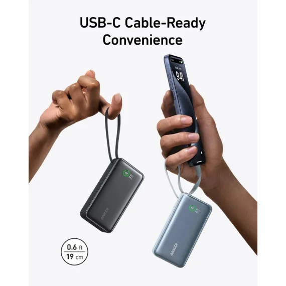 Внешний аккумулятор Anker Nano Power Bank 10000 mAh A1259 черный (30W Built-In USB Cable)