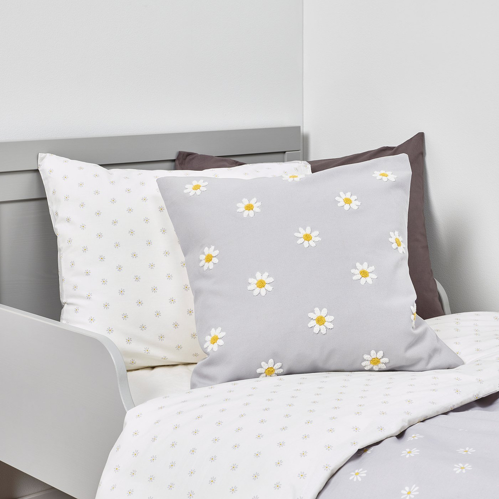 IKEA NATTSLÄNDA  (ИКЕА НАТТСЛЭНДА)  -  Наволочка декоративная - цветочный узор серый/белый 50х50 см