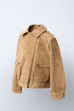 ZARA КУРТКА ИЗ 100% КОЖИ, МЕДОВЫЙ