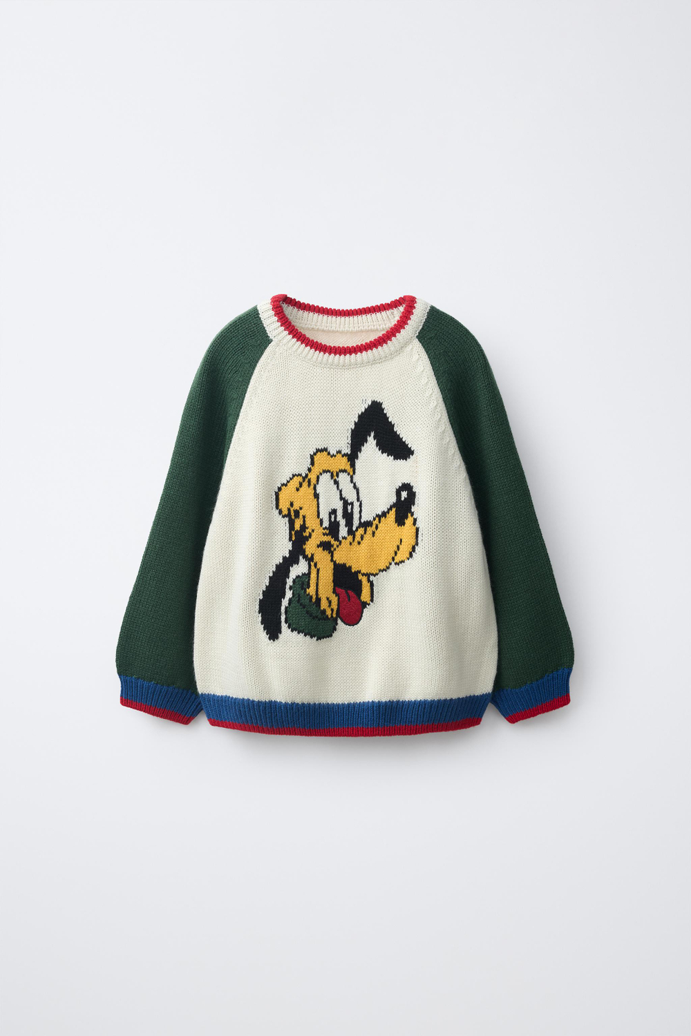 ZARA ДЖЕМПЕР С ВЫШИВКОЙ PLUTO И MICKEY MOUSE © DISNEY, ЗЕЛЕНЫЙ/ЭКРЮ