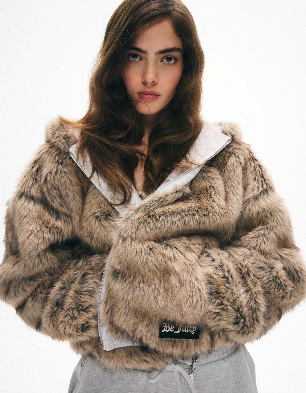 BERSHKA X JUICY COUTURE ДВУСТРОННЯЯ КУРТКА С КАПЮШОНОМ, СЕРЫЙ