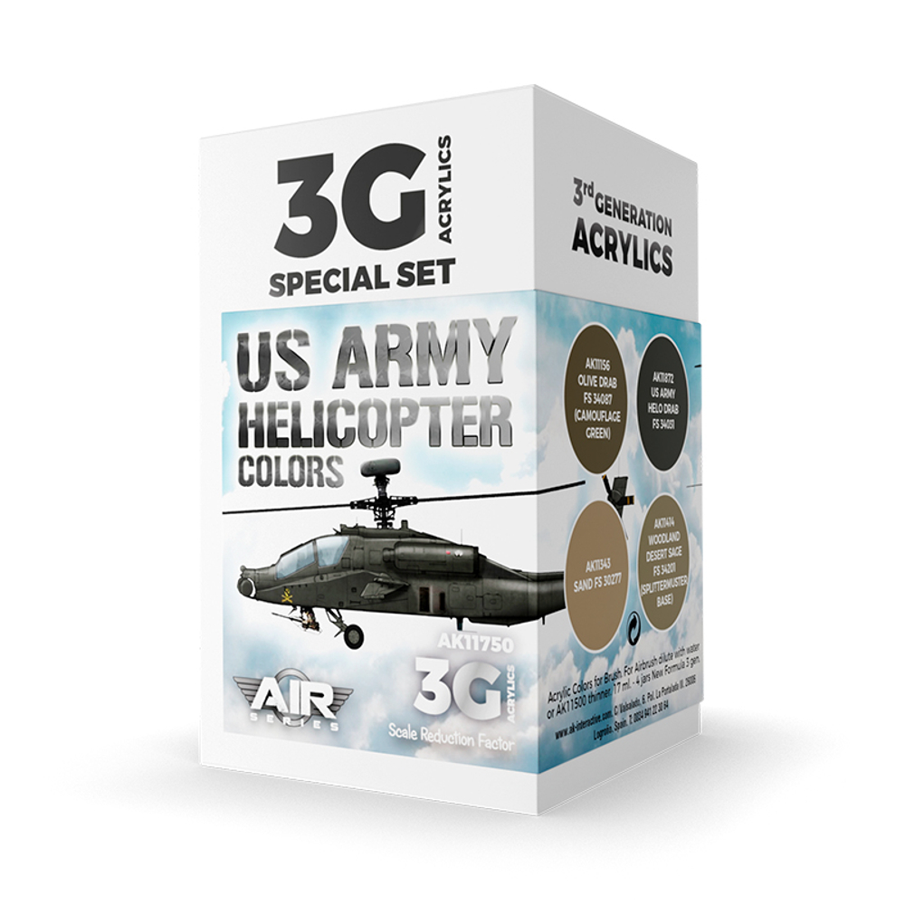 Набор красок AK interactive US Army Helicopter Colors Set 3G, 4 краски