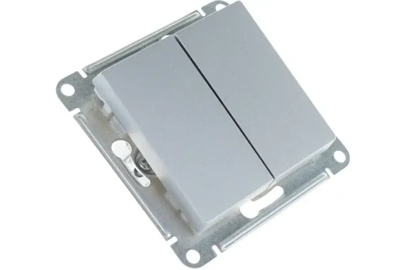 Выключатель Systeme Electric ATLASDESIGN 2-клавишный проходной алюминий 38184