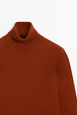 Massimo Dutti Свитер из смесовой шерсти с высоким воротником, терракотовый