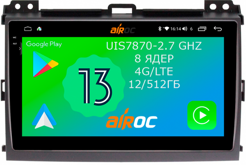 Магнитола для Toyota Land Cruiser Prado 120, Lexus GX470 (экран климата внизу) - Airoc 2K AU-1105 Android 13, Быстрейшая, SIM-слот