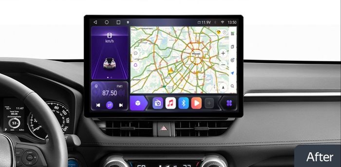Магнитола для Toyota RAV4 5 XA50 2023+ (взамен 10", из Китая) - Kuberg монитор 13" QLED+2K на Android 12, Быстрая, 4G SIM-слот, CarPlay