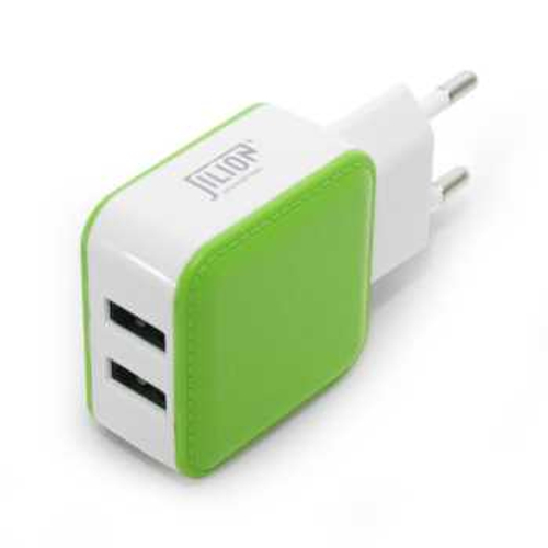 Зарядное устройство USB, 2 гнезда, бело-зелёный